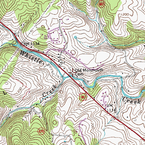 Topographic Map of Old Monmouth Cemetery, VA