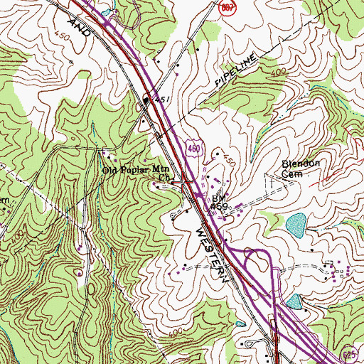 Topographic Map of Old Poplar Mountain Church, VA