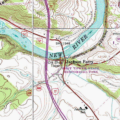 Topographic Map of Old Shop Tower, VA