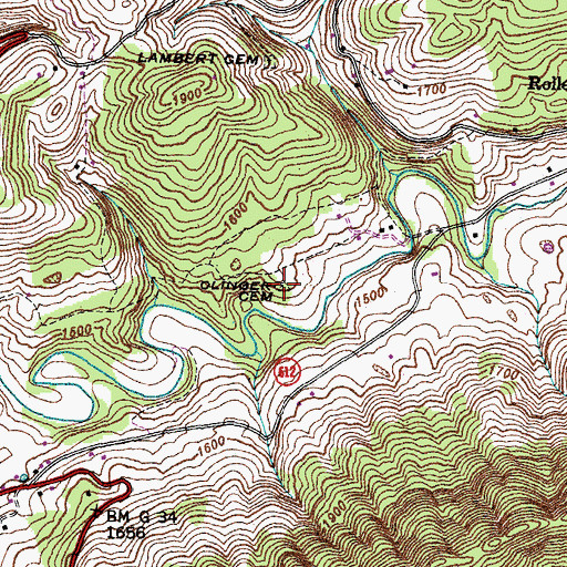 Topographic Map of Olinger Cemetery, VA