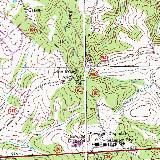 Topographic Map of Olive Branch Church, VA
