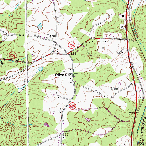 Topographic Map of Olive Church, VA