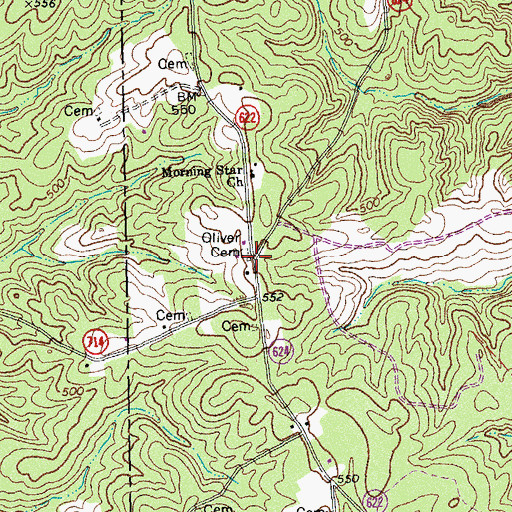 Topographic Map of Oliver Cemetery, VA