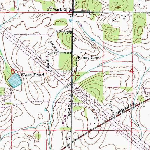 Topographic Map of Penny School (historical), AL