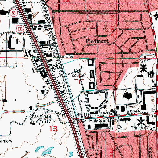 Topographic Map of Piedmont Recreation Area, AL