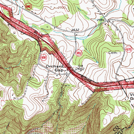 Topographic Map of Orchard Gap, VA