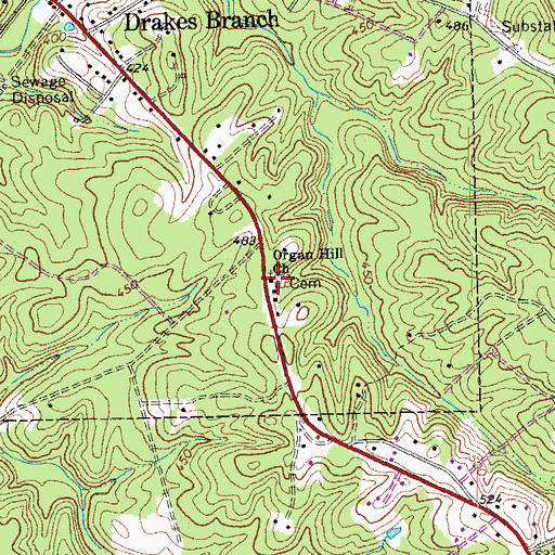 Topographic Map of Organ Hill Church, VA