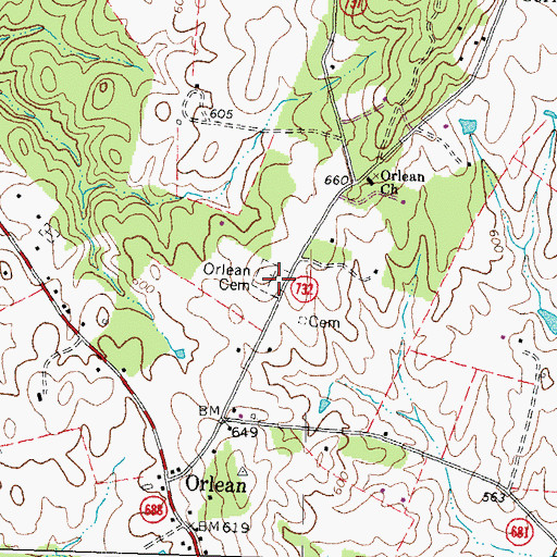 Topographic Map of Orlean Cemetery, VA