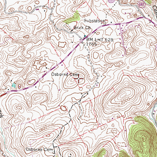 Topographic Map of Osborne Cemetery, VA