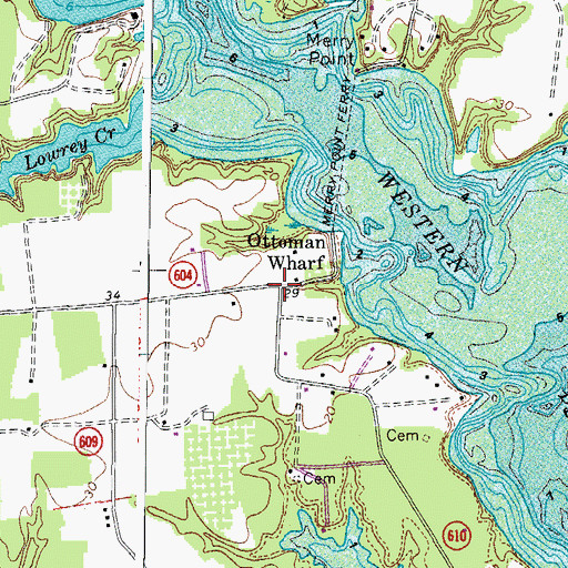 Topographic Map of Ottoman Wharf, VA