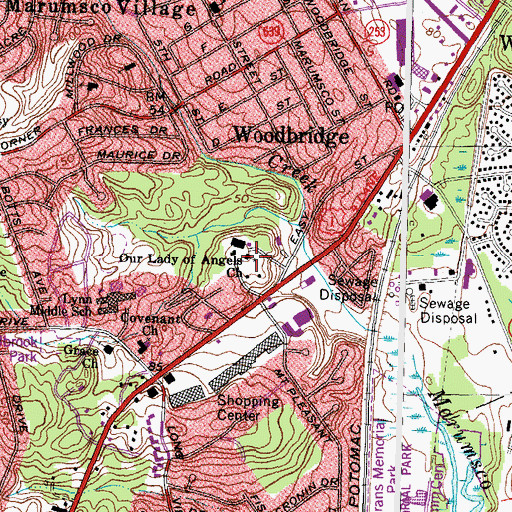 Topographic Map of Our Lady of Angels Church, VA