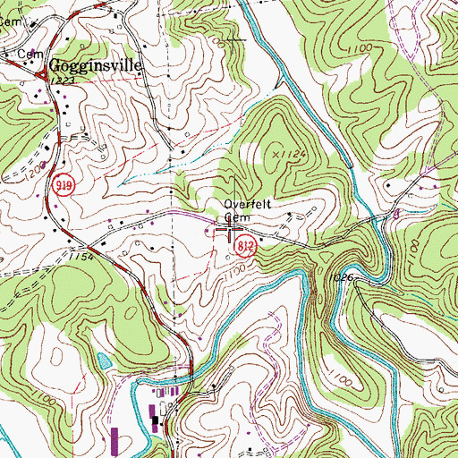 Topographic Map of Overfelt Cemetery, VA