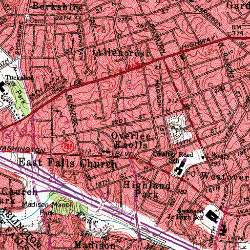 Topographic Map of Overlee Knolls, VA