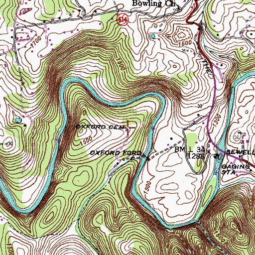 Topographic Map of Oxford Cemetery, VA