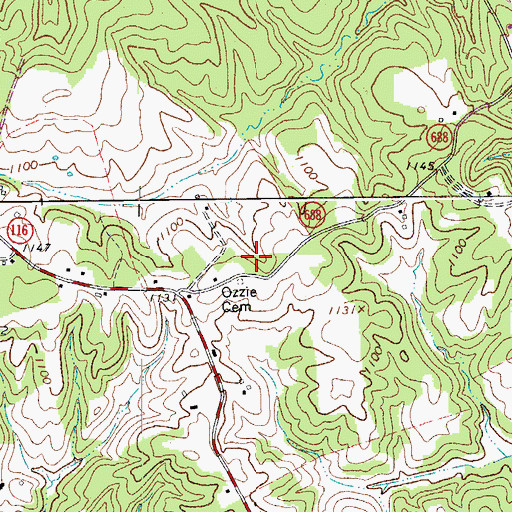 Topographic Map of Ozzie Cemetery, VA