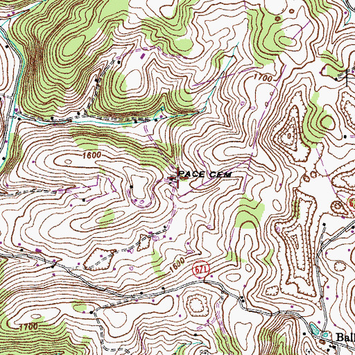 Topographic Map of Pace Cemetery, VA