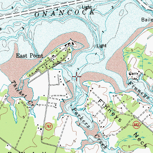 Topographic Map of Pakers Creek, VA