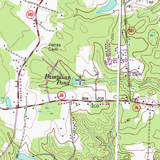 Topographic Map of Pamplins Pond, VA