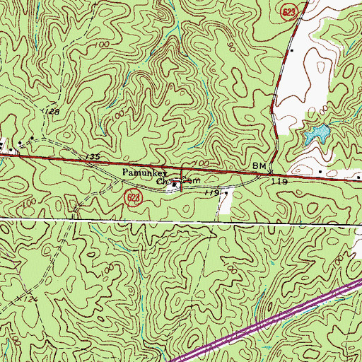 Topographic Map of Pamunkey Church, VA