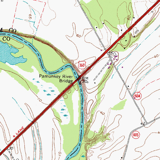Topographic Map of Pamunkey River Bridge, VA