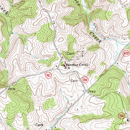Topographic Map of Panther Creek Church, VA