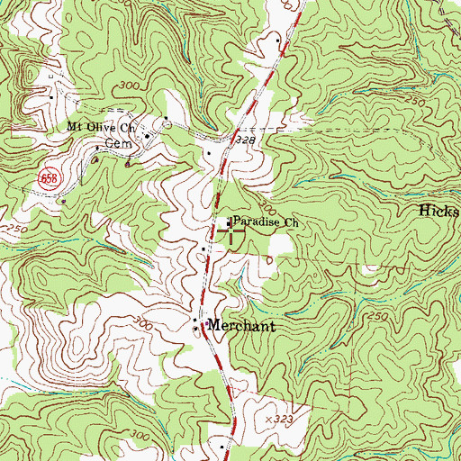 Topographic Map of Paradise Church, VA
