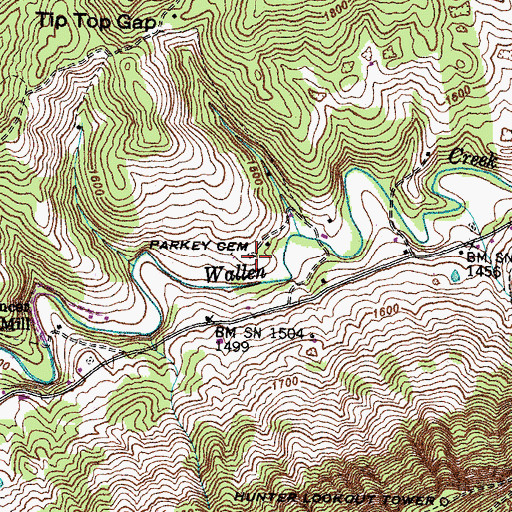 Topographic Map of Parkey Cemetery, VA