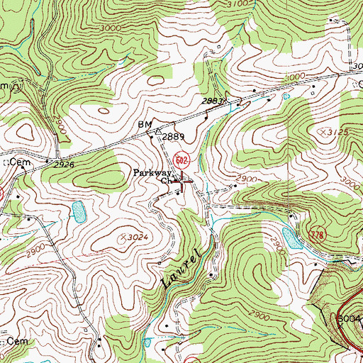 Topographic Map of Parkway Church, VA