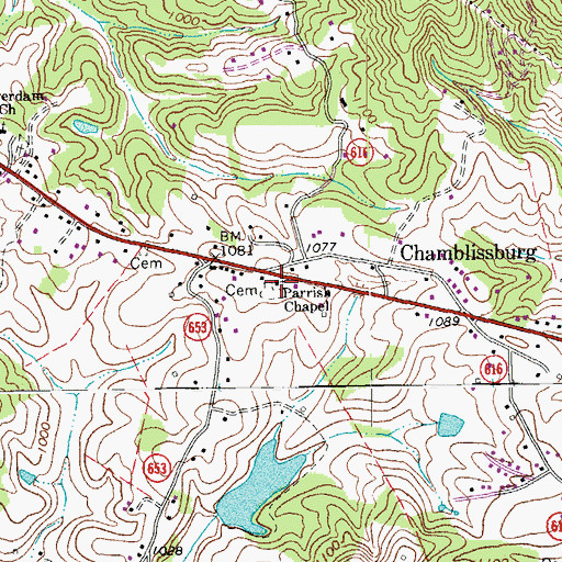 Topographic Map of Parris Chapel, VA