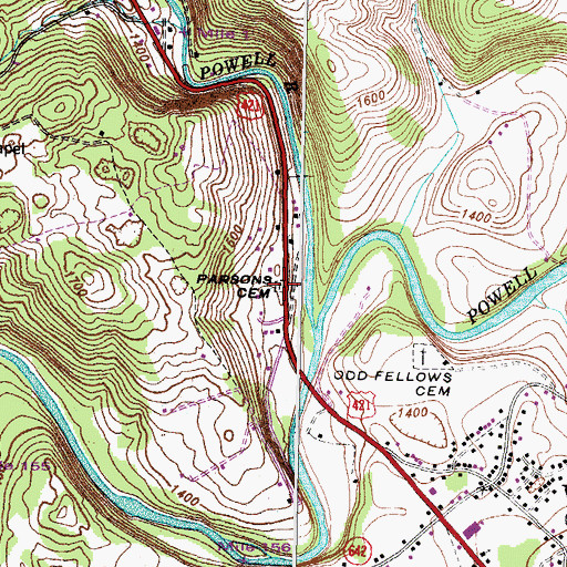 Topographic Map of Parsons Cemetery, VA