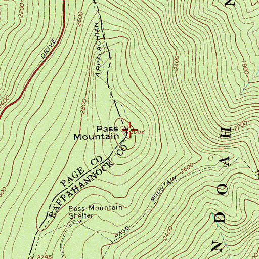 Topographic Map of Pass Mountain, VA