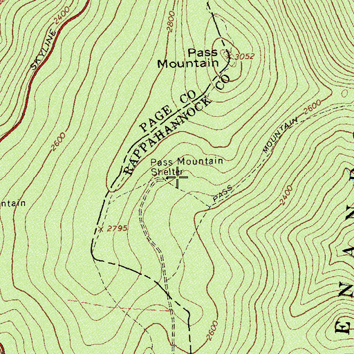 Topographic Map of Pass Mountain Shelter, VA
