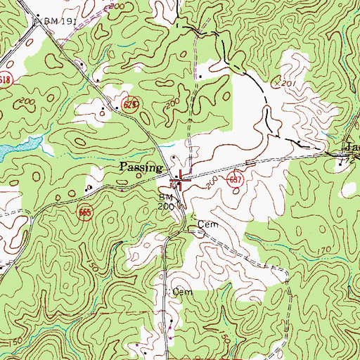 Topographic Map of Passing, VA