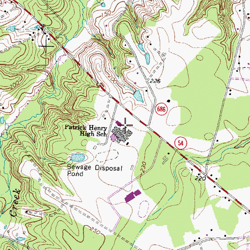 Topographic Map of Patrick Henry High School, VA