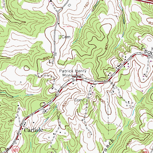 Topographic Map of Patrick Henry Monument, VA