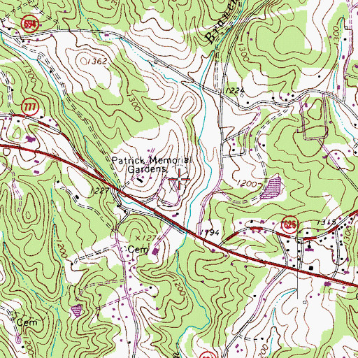 Topographic Map of Patrick Memorial Gardens, VA