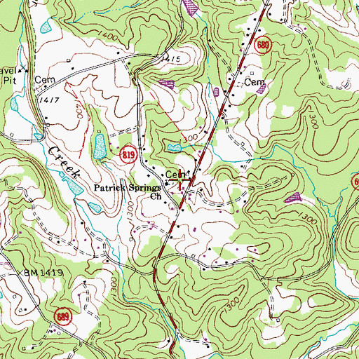 Topographic Map of Patrick Springs Church, VA