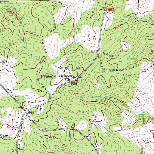 Topographic Map of Peaceful Grove Baptist Church, VA