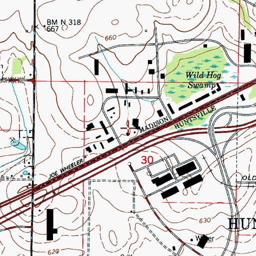 Topographic Map of Putnam Industrial Park, AL