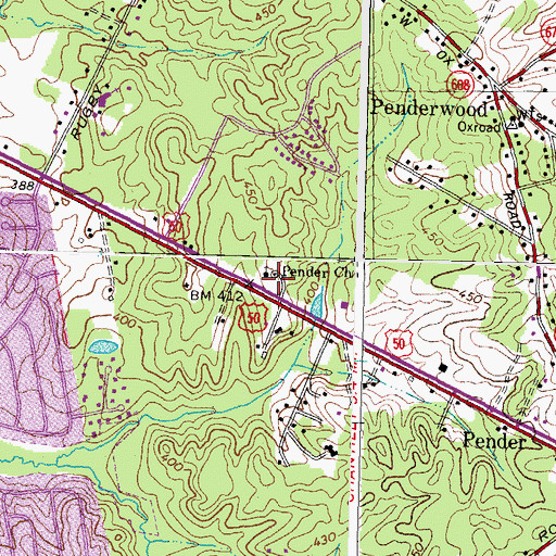 Topographic Map of Pender Church, VA