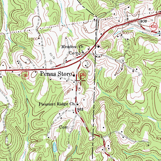 Topographic Map of Penns Store, VA