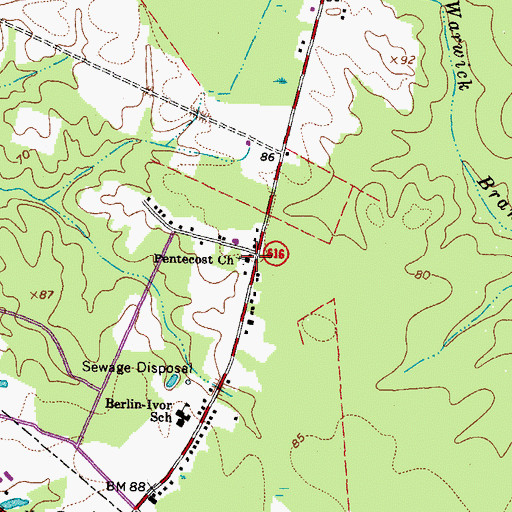Topographic Map of Pentecost Church, VA