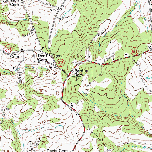 Topographic Map of Perdue Cemetery, VA
