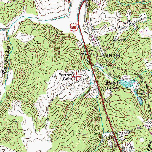 Topographic Map of Perrow Cemetery, VA