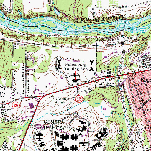 Topographic Map of Petersburg Training School, VA