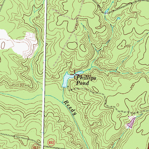 Topographic Map of Phillips Pond, VA
