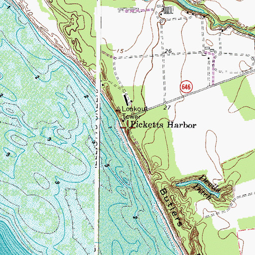 Topographic Map of Picketts Harbor, VA