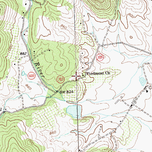 Topographic Map of Piedmont Church, VA