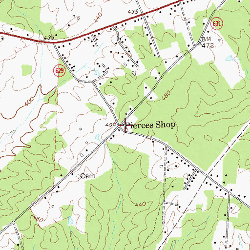 Topographic Map of Pierces Shop, VA