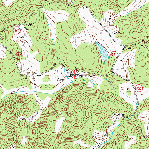 Topographic Map of Pigg River Church, VA